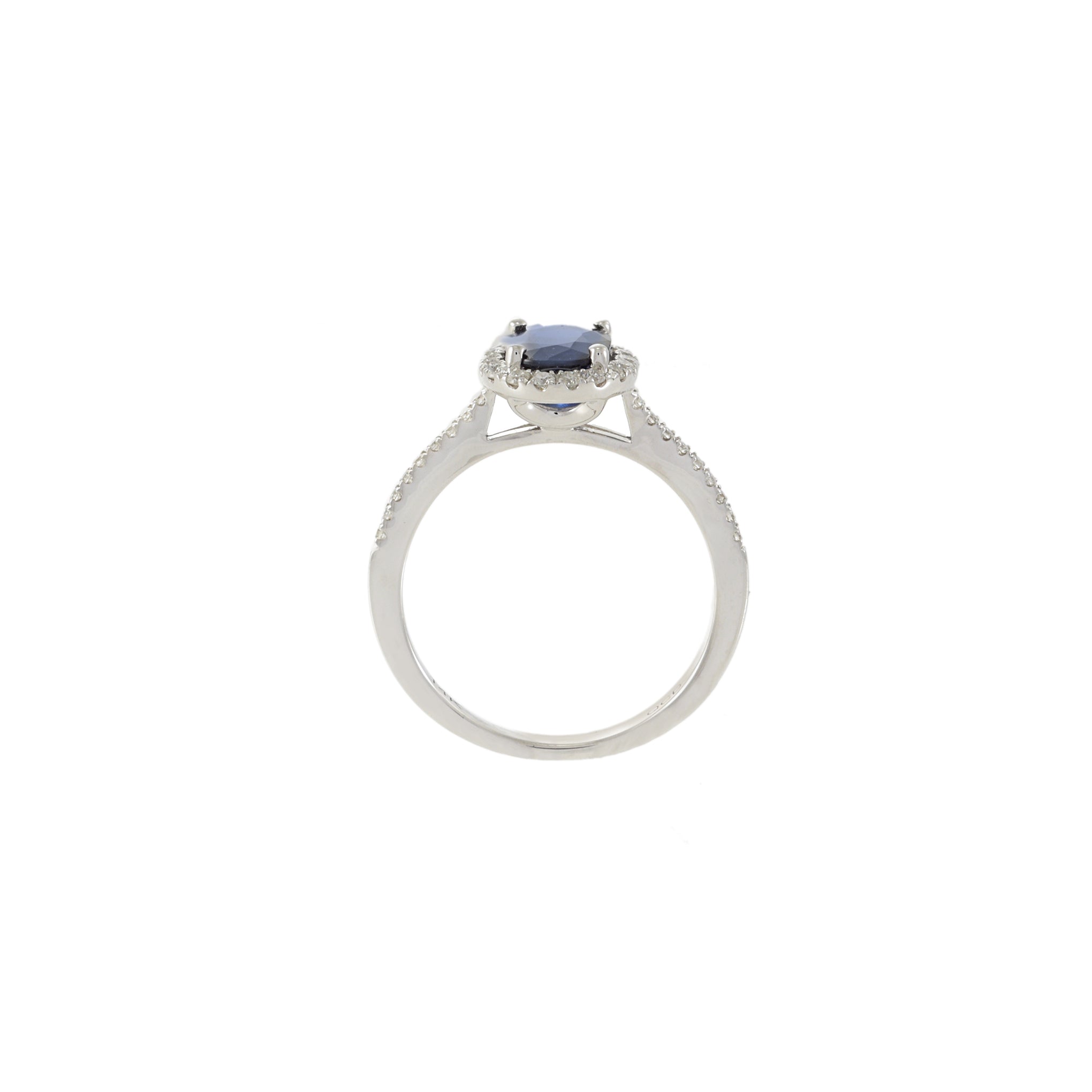 14KT White Gold Oval Ceylon Sapphire and Diamond Halo Ring