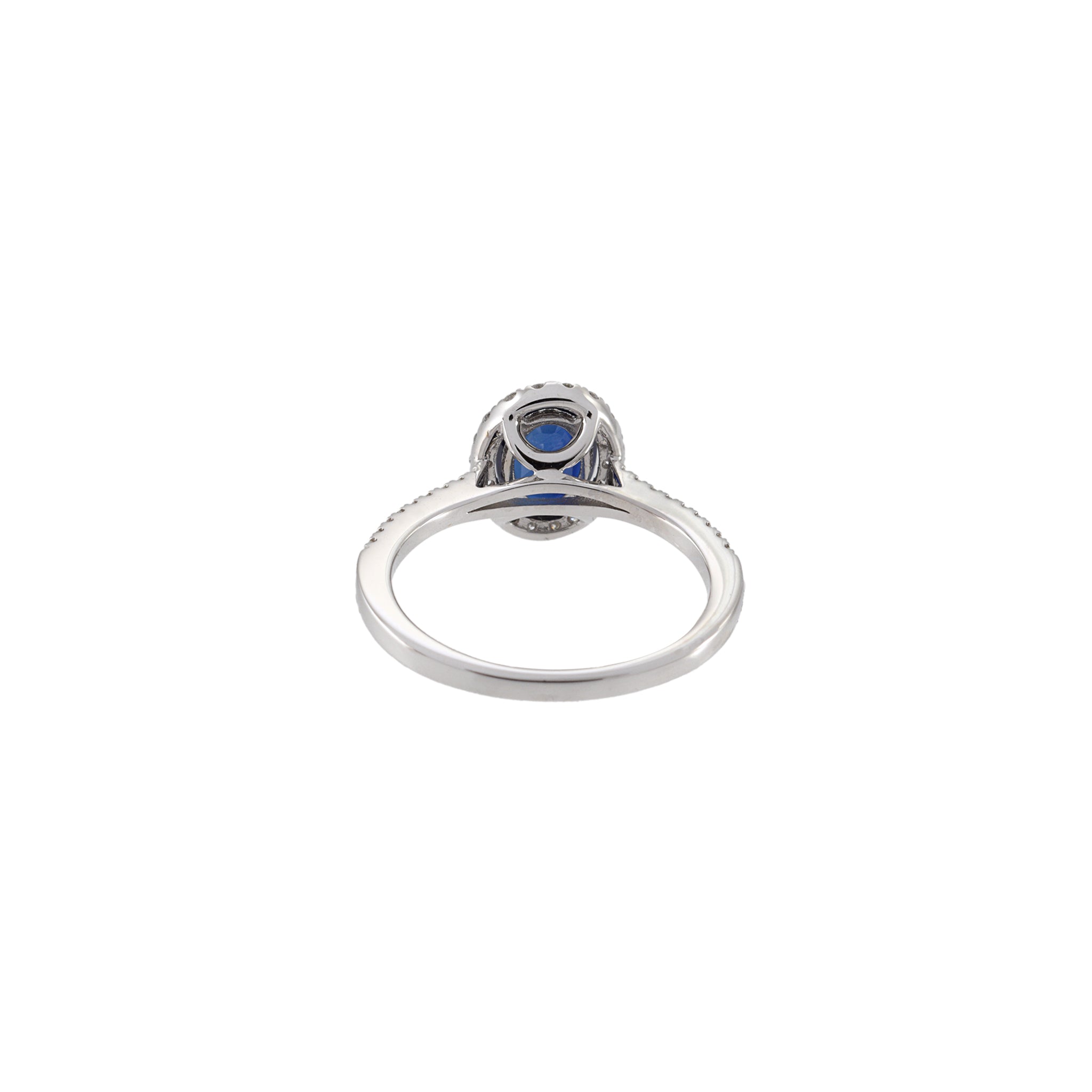 14KT White Gold Oval Ceylon Sapphire and Diamond Halo Ring