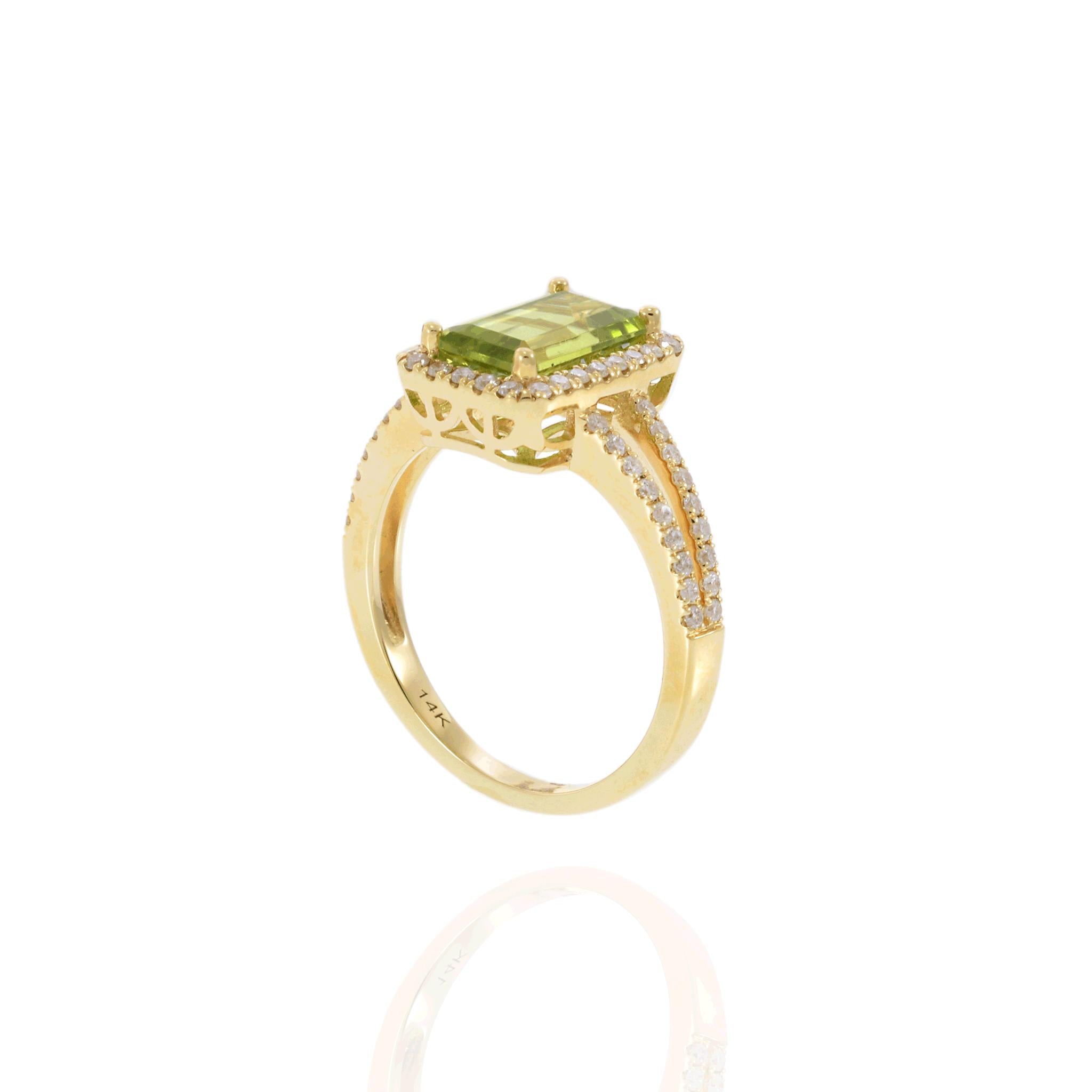 14KT Yellow Gold Peridot and Diamond Ring