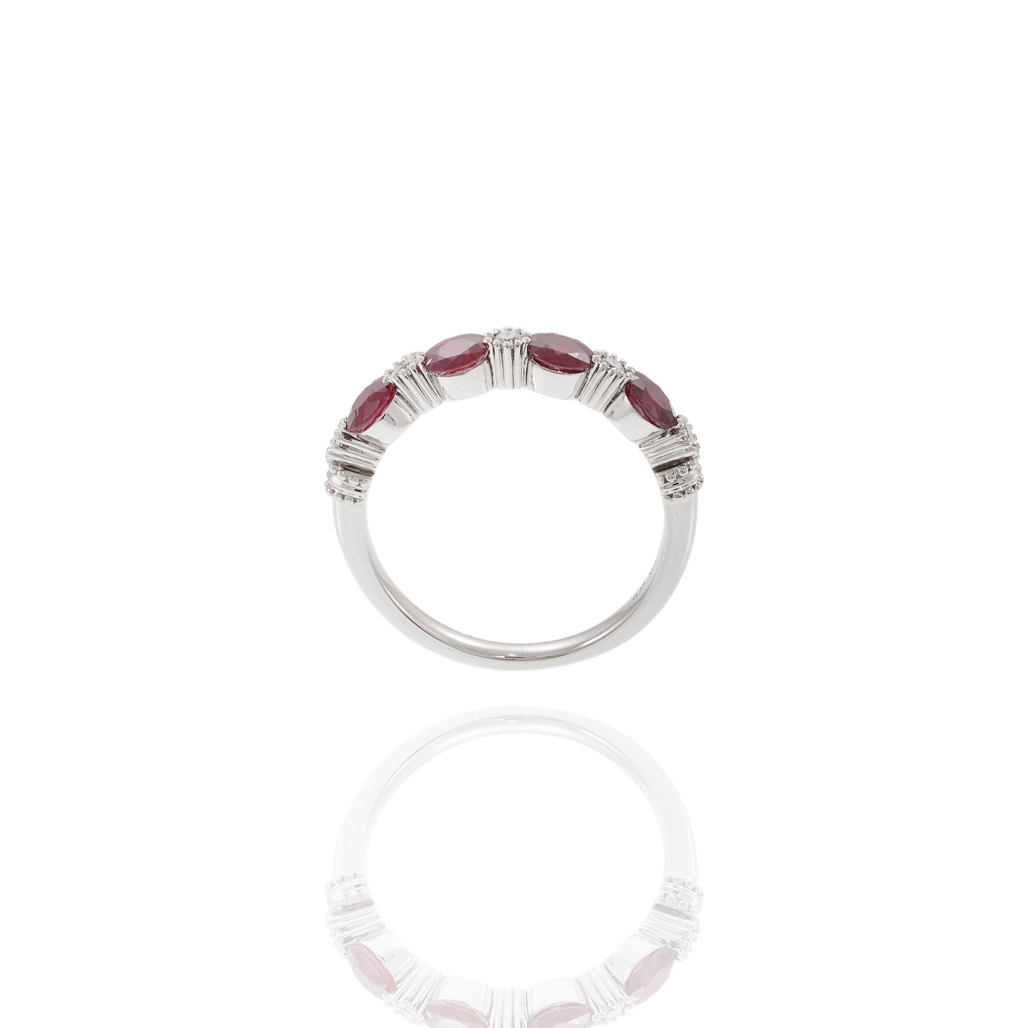 14KT White Gold Alternating Ruby and Diamond Band