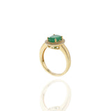 14KT Yellow Gold Oval Emerald with Round Cut Diamond Double Halo Ring