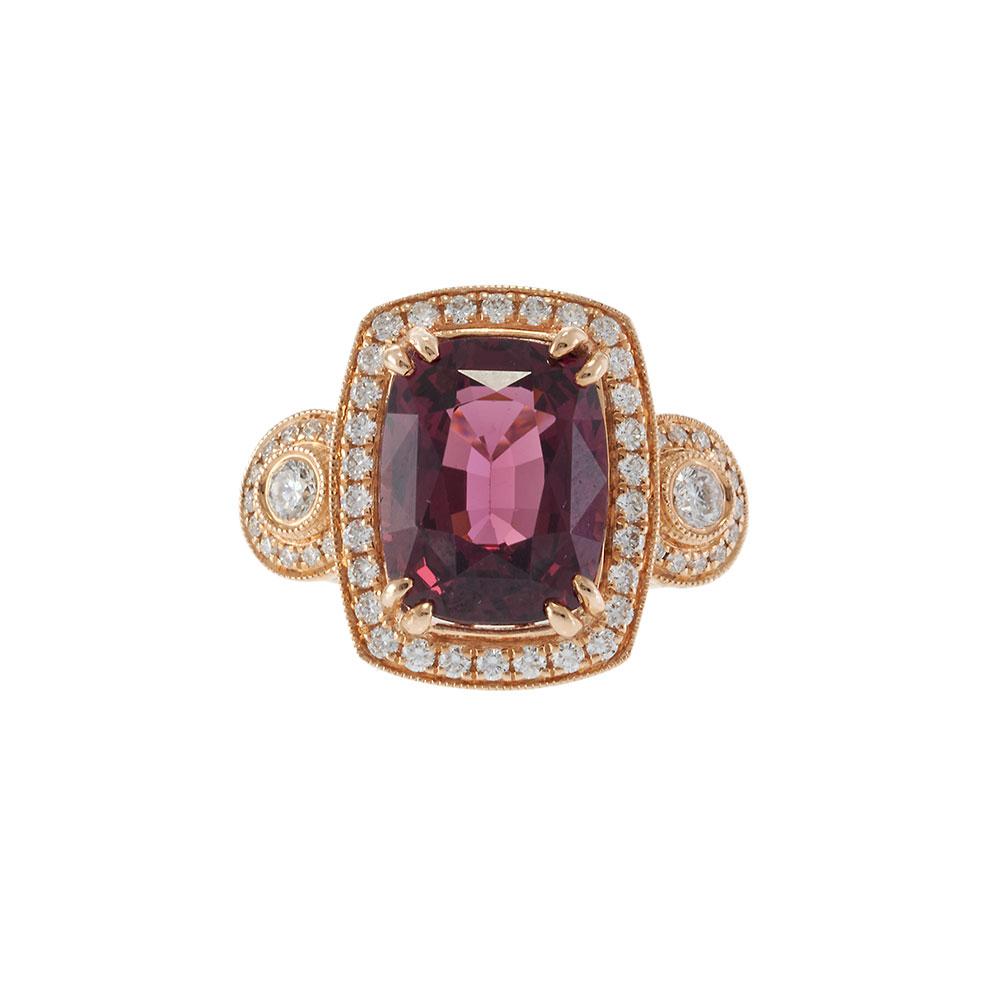 Estate Rhodolite Garnet and Diamond Halo Ring - 14KT Rose Gold