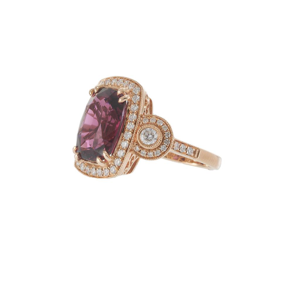 Estate Rhodolite Garnet and Diamond Halo Ring - 14KT Rose Gold