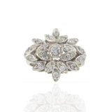 Vintage Retro Era 14KT White Gold Diamond Flower Cluster Ring