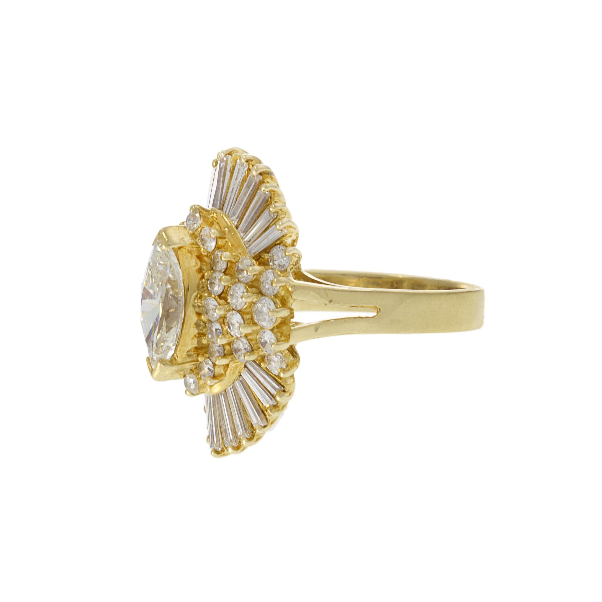 VINTAGE RETRO ERA 14KT YELLOW GOLD DIAMOND COCKTAIL RING