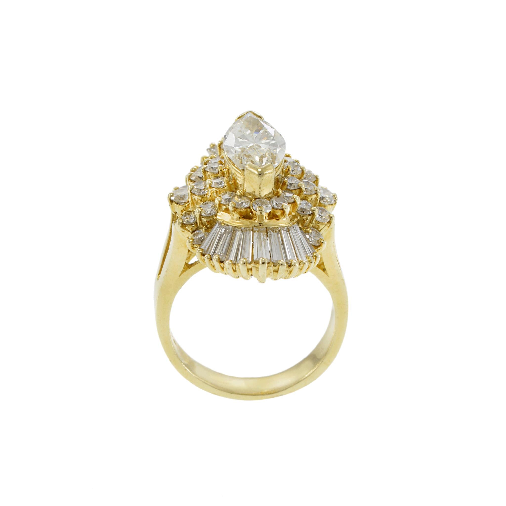 VINTAGE RETRO ERA 14KT YELLOW GOLD DIAMOND COCKTAIL RING