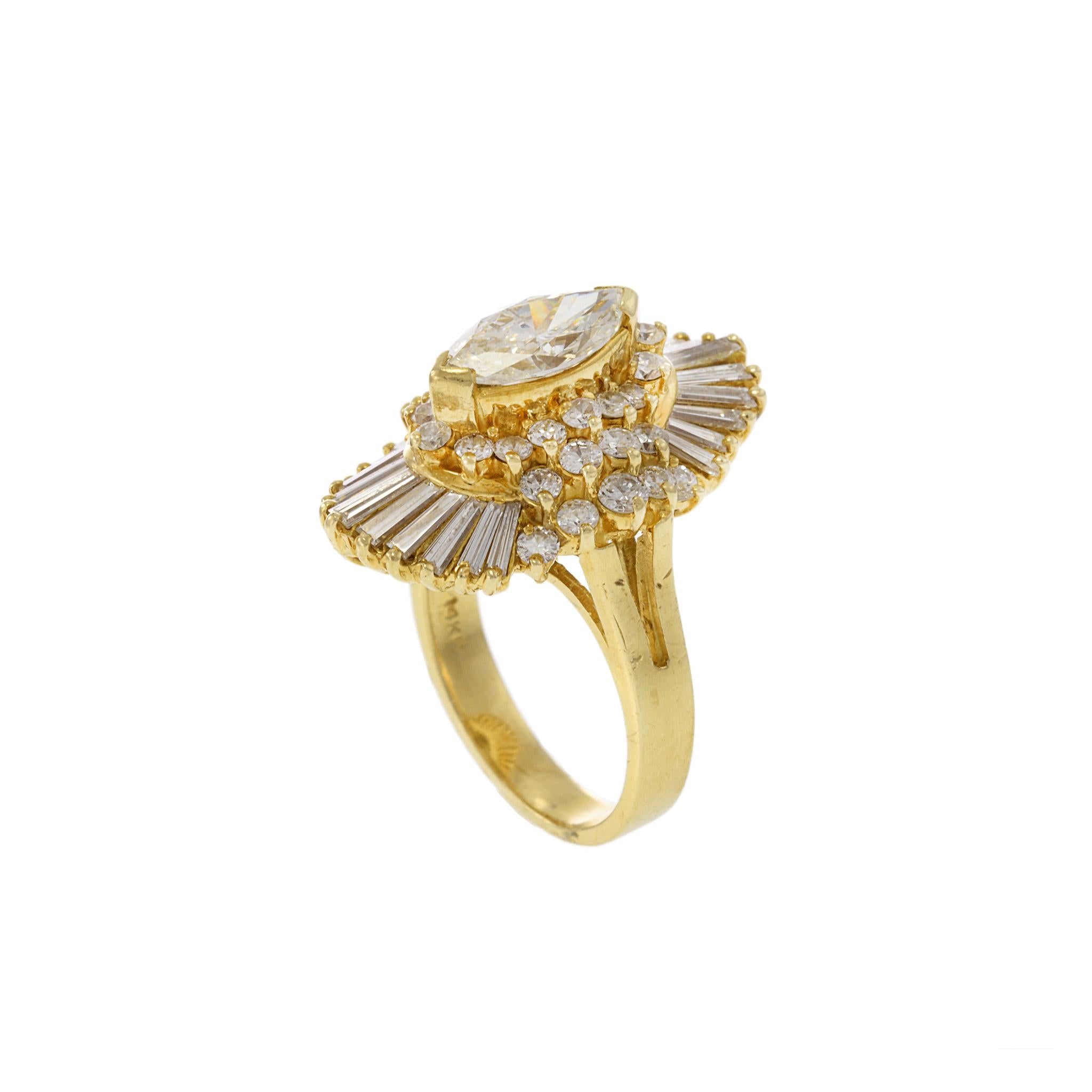 VINTAGE RETRO ERA 14KT YELLOW GOLD DIAMOND COCKTAIL RING