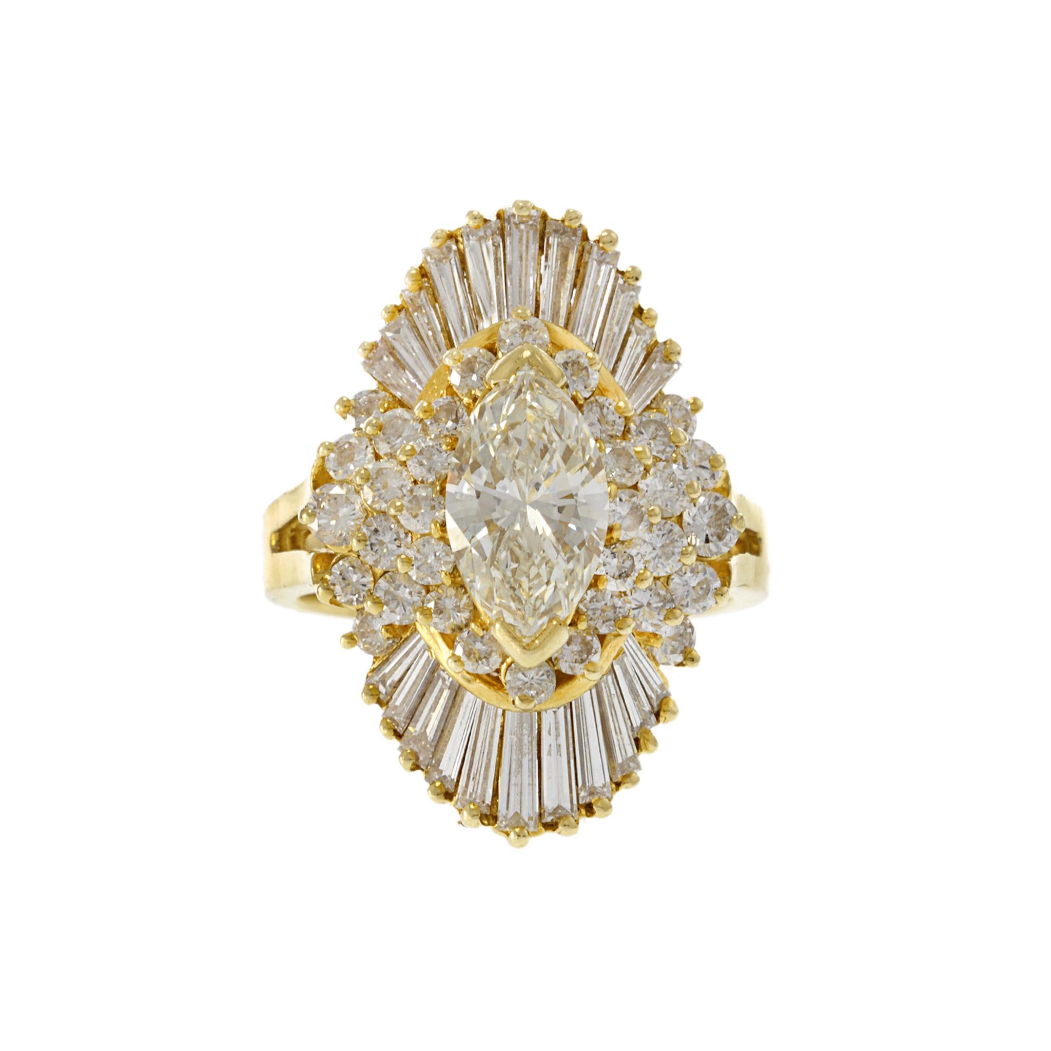 VINTAGE RETRO ERA 14KT YELLOW GOLD DIAMOND COCKTAIL RING