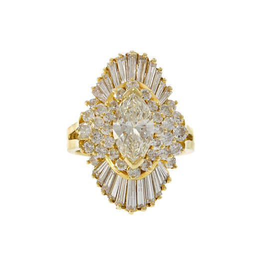 VINTAGE RETRO ERA 14KT YELLOW GOLD DIAMOND COCKTAIL RING