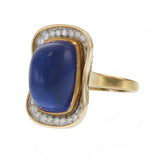 Vintage Retro Lapis Lazuli and Diamond Cocktail Ring in 14KT Yellow Gold