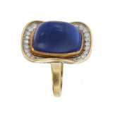 Vintage Retro Lapis Lazuli and Diamond Cocktail Ring in 14KT Yellow Gold