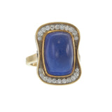 Vintage Retro Lapis Lazuli and Diamond Cocktail Ring in 14KT Yellow Gold