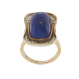 Vintage Retro Lapis Lazuli and Diamond Cocktail Ring in 14KT Yellow Gold