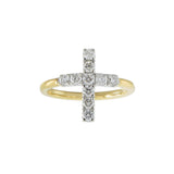 14KT Two Tone Gold Diamond Cross Ring