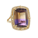 Ametrine and Diamond Double Halo Ring in 14KT Yellow Gold