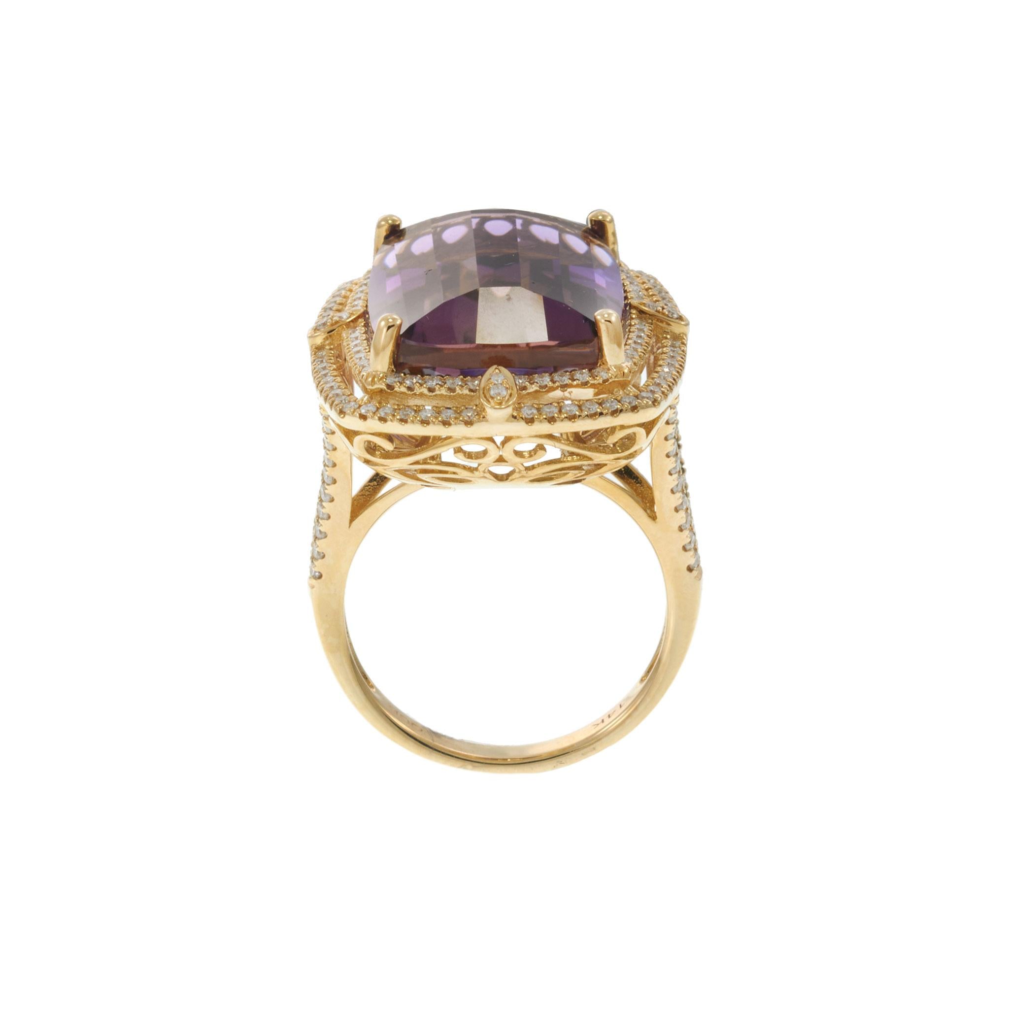 Ametrine and Diamond Double Halo Ring in 14KT Yellow Gold