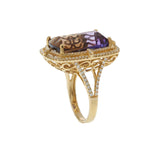 Ametrine and Diamond Double Halo Ring in 14KT Yellow Gold