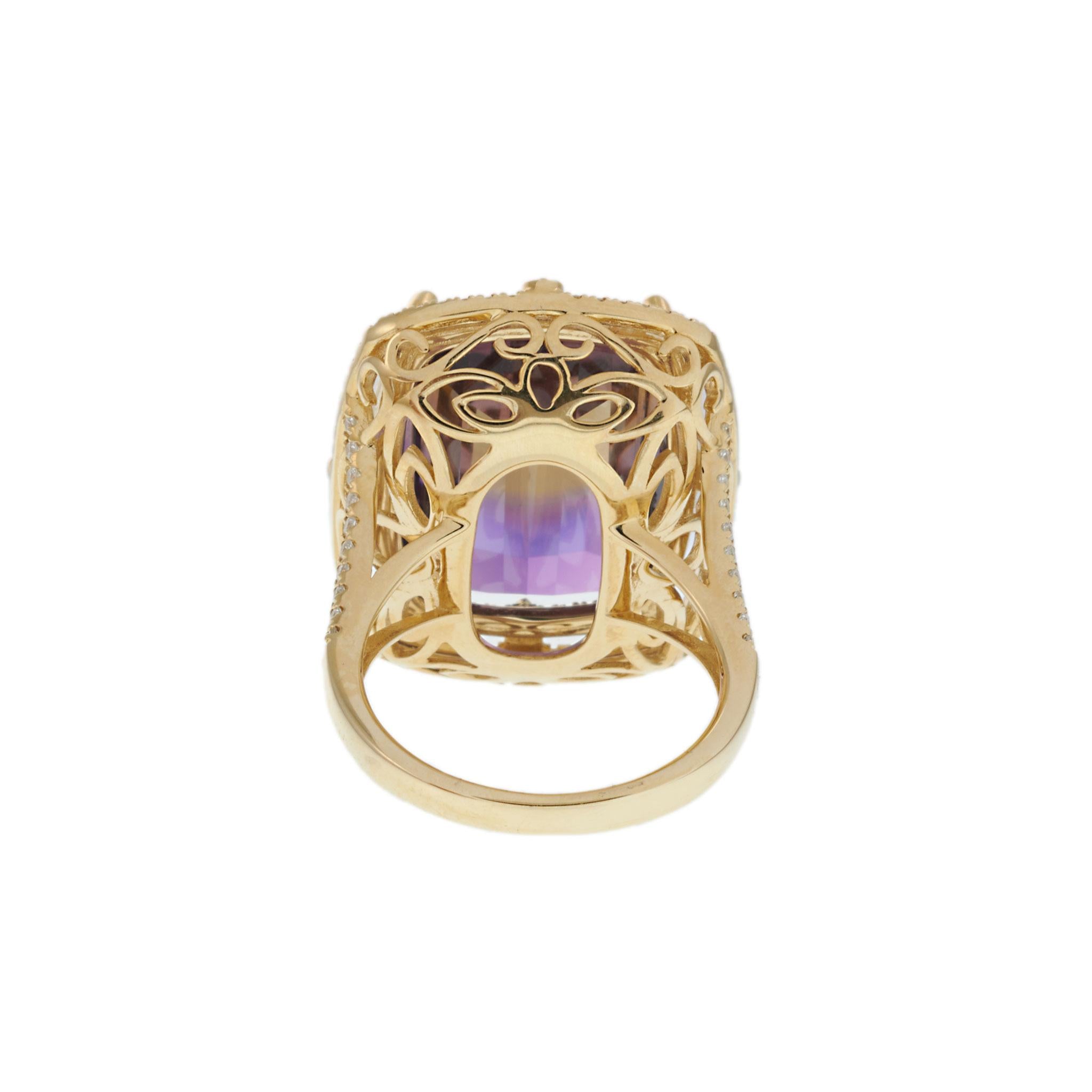 Ametrine and Diamond Double Halo Ring in 14KT Yellow Gold