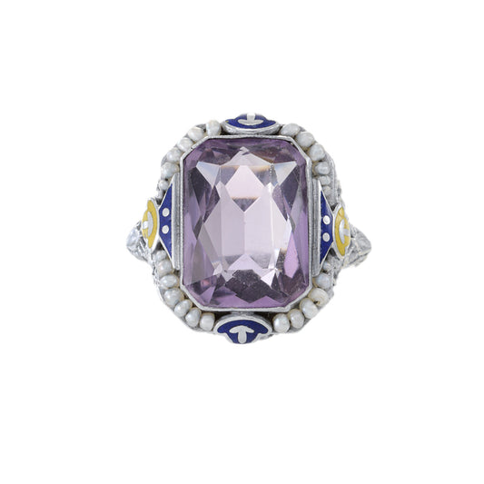 Vintage Art Deco Period 10KT Amethyst and Pearl Ring