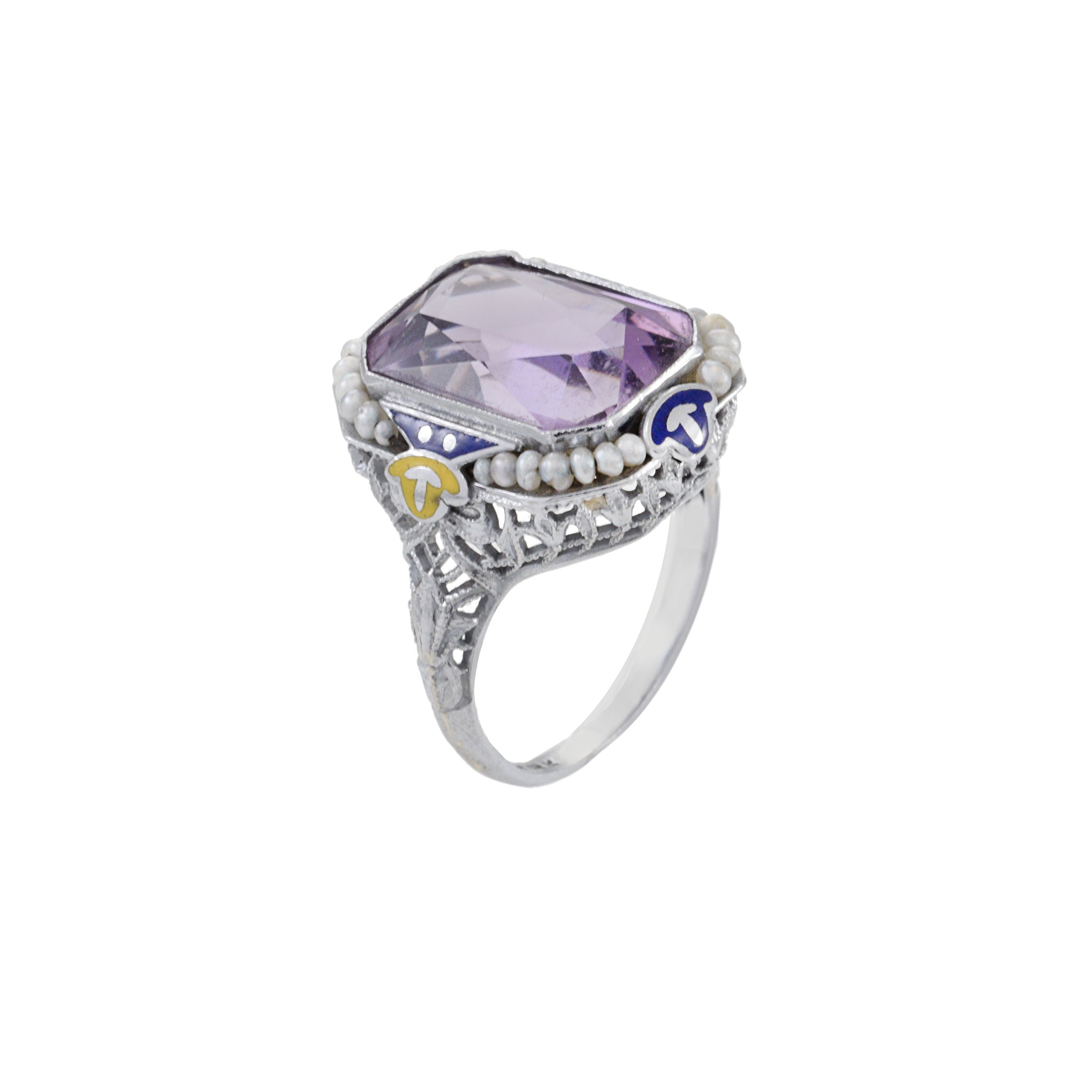 Vintage Art Deco Period 10KT Amethyst and Pearl Ring