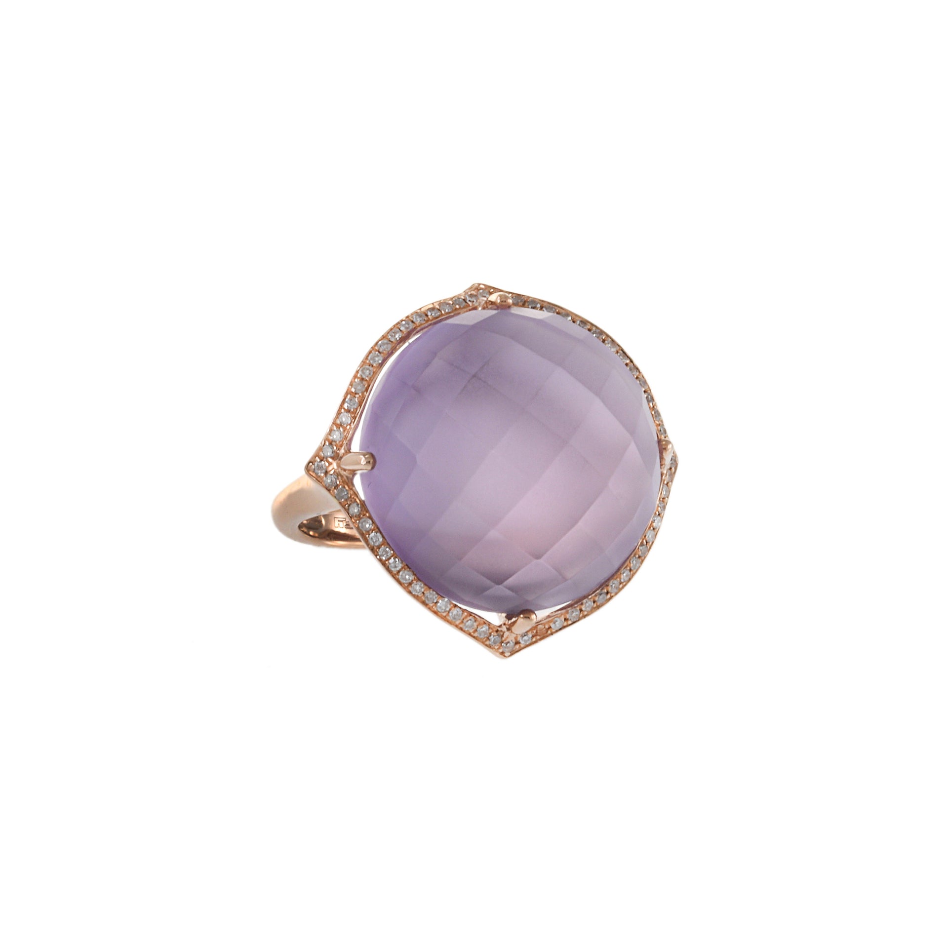 Estate Effy 14KT Rose Gold Faceted Cabochon Purple Amethyst and Diamond Cocktail Ring