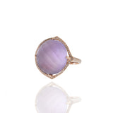 Estate Effy 14KT Rose Gold Faceted Cabochon Purple Amethyst and Diamond Cocktail Ring