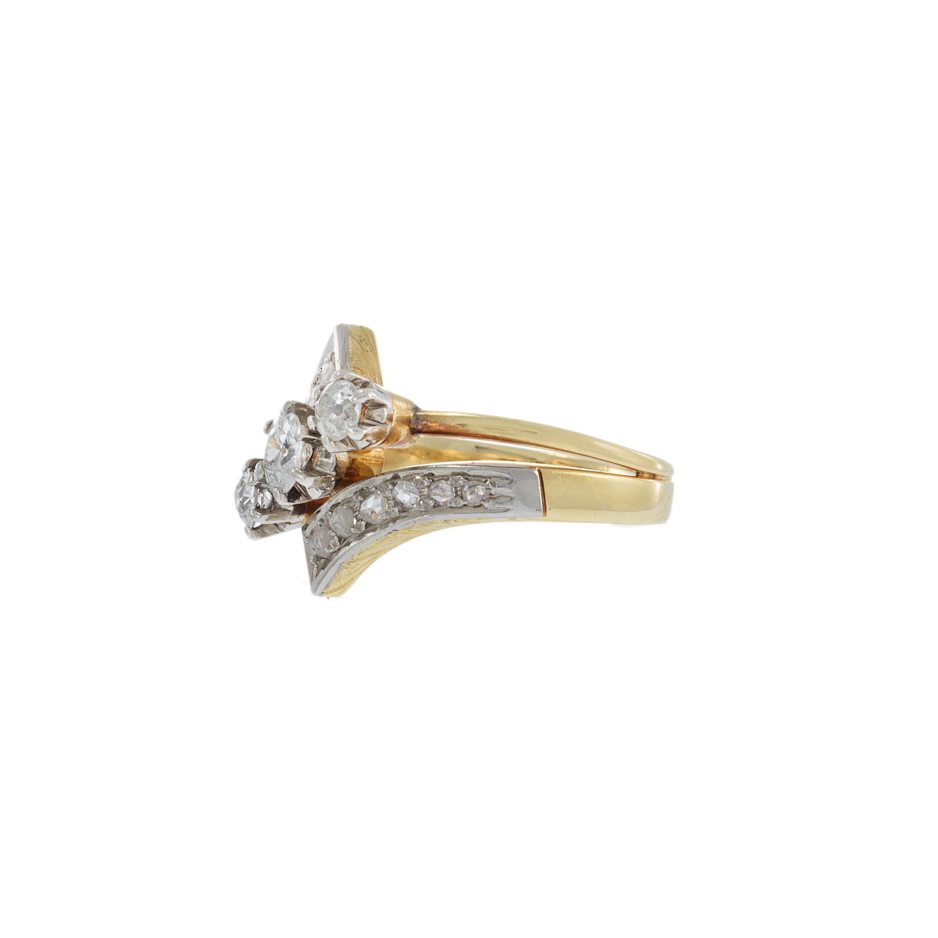 Antique Victorian Era 18KT Yellow Gold And Platinum Diamond Ring