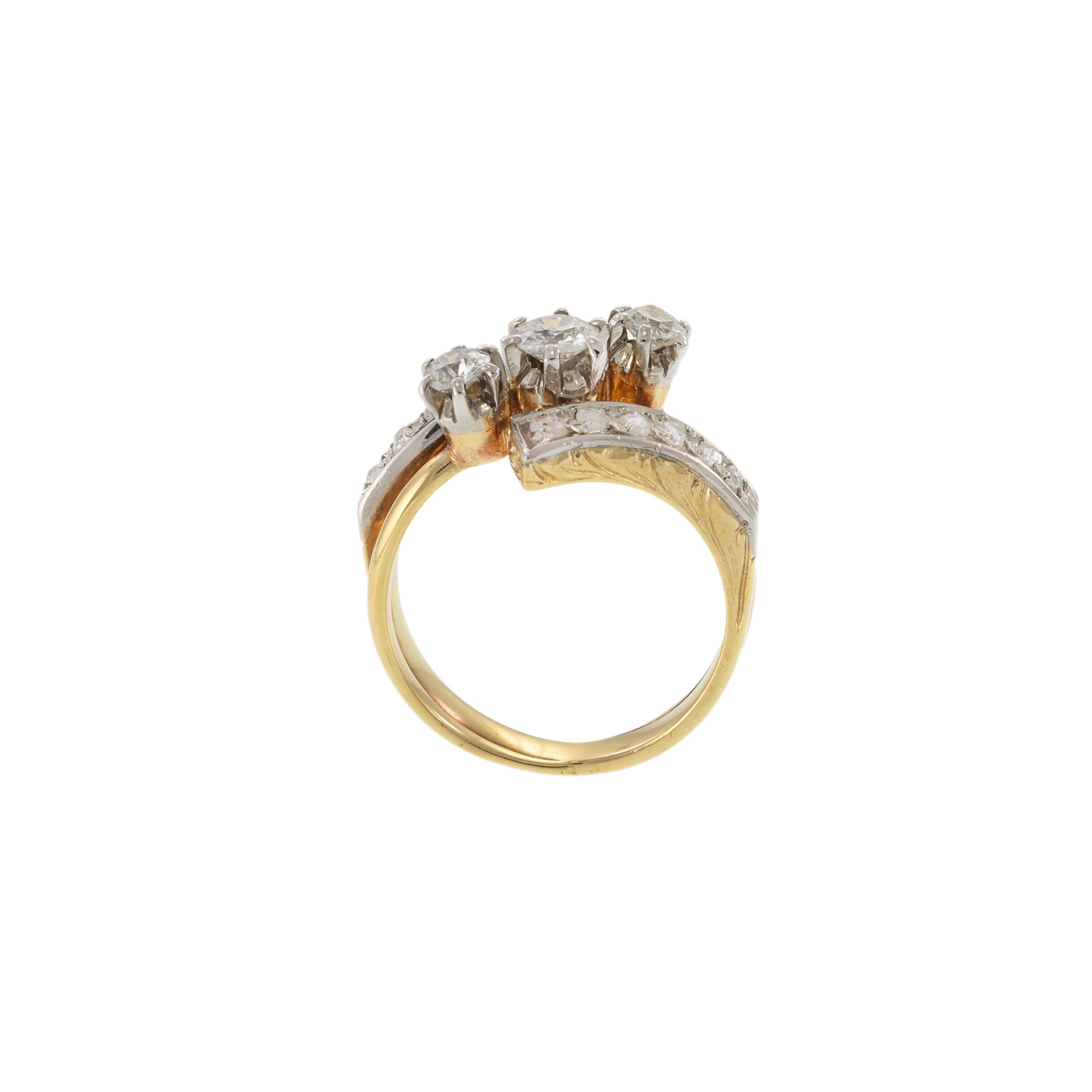 Antique Victorian Era 18KT Yellow Gold And Platinum Diamond Ring