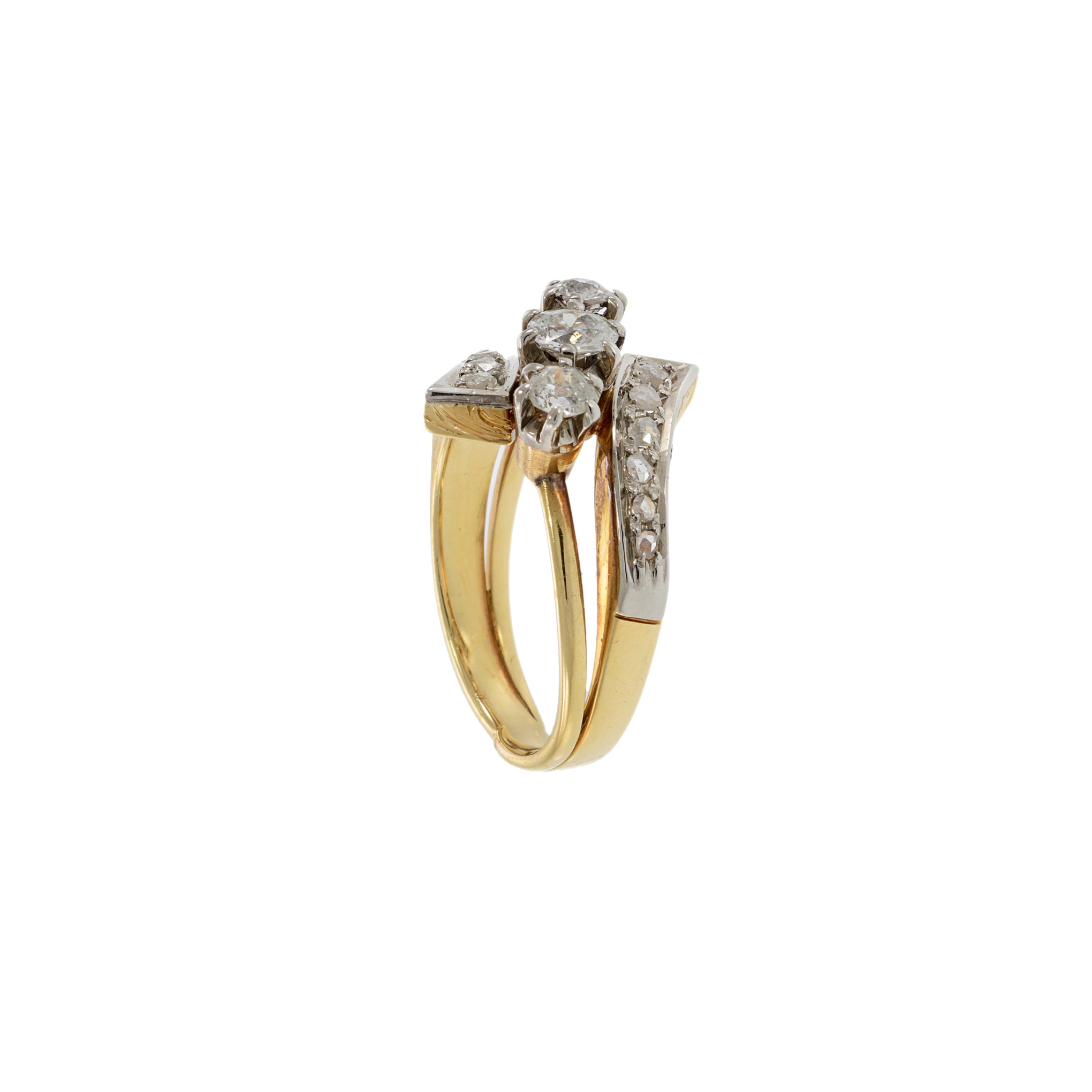 Antique Victorian Era 18KT Yellow Gold And Platinum Diamond Ring