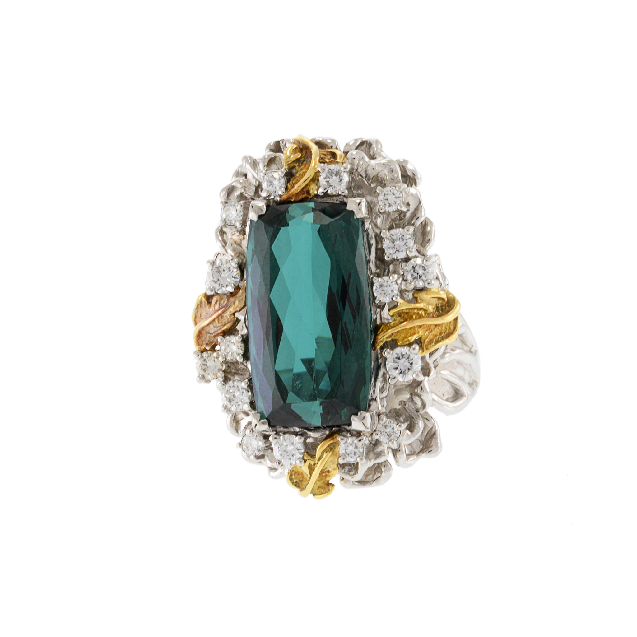 Vintage Retro Era Indicolite Tourmaline and Diamond Ring