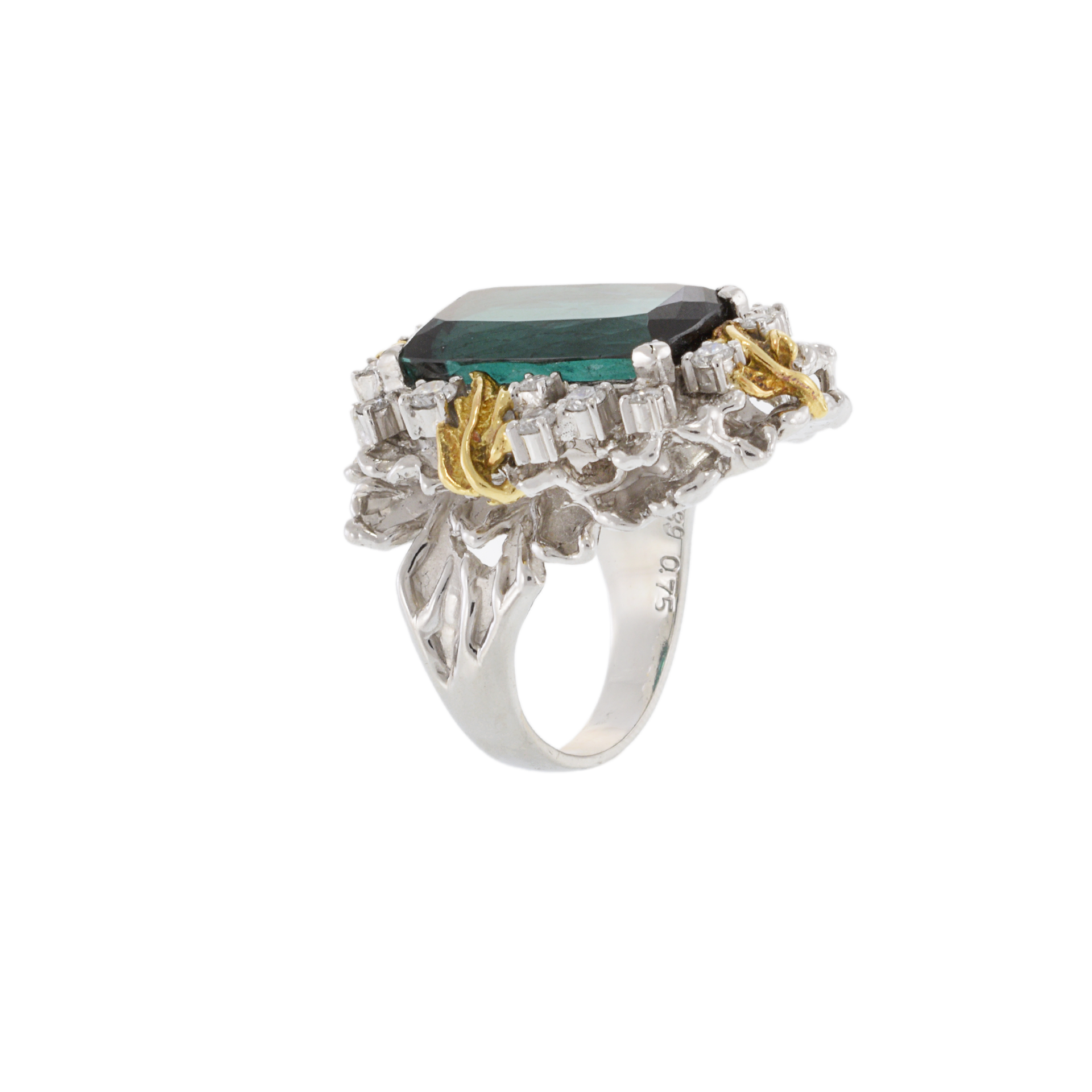 Vintage Retro Era Indicolite Tourmaline and Diamond Ring