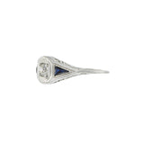 Antique Edwardian 18KT & Platinum Filigree Sapphire and Diamond Ring