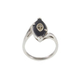 Vintage Art Deco 10KT White Gold Marquise Onyx and Diamond Ring