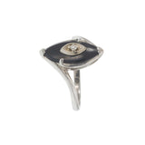 Vintage Art Deco 10KT White Gold Marquise Onyx and Diamond Ring