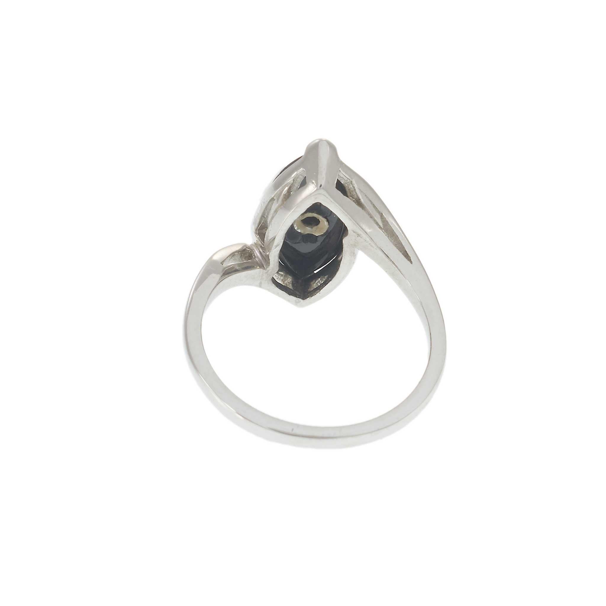 Vintage Art Deco 10KT White Gold Marquise Onyx and Diamond Ring