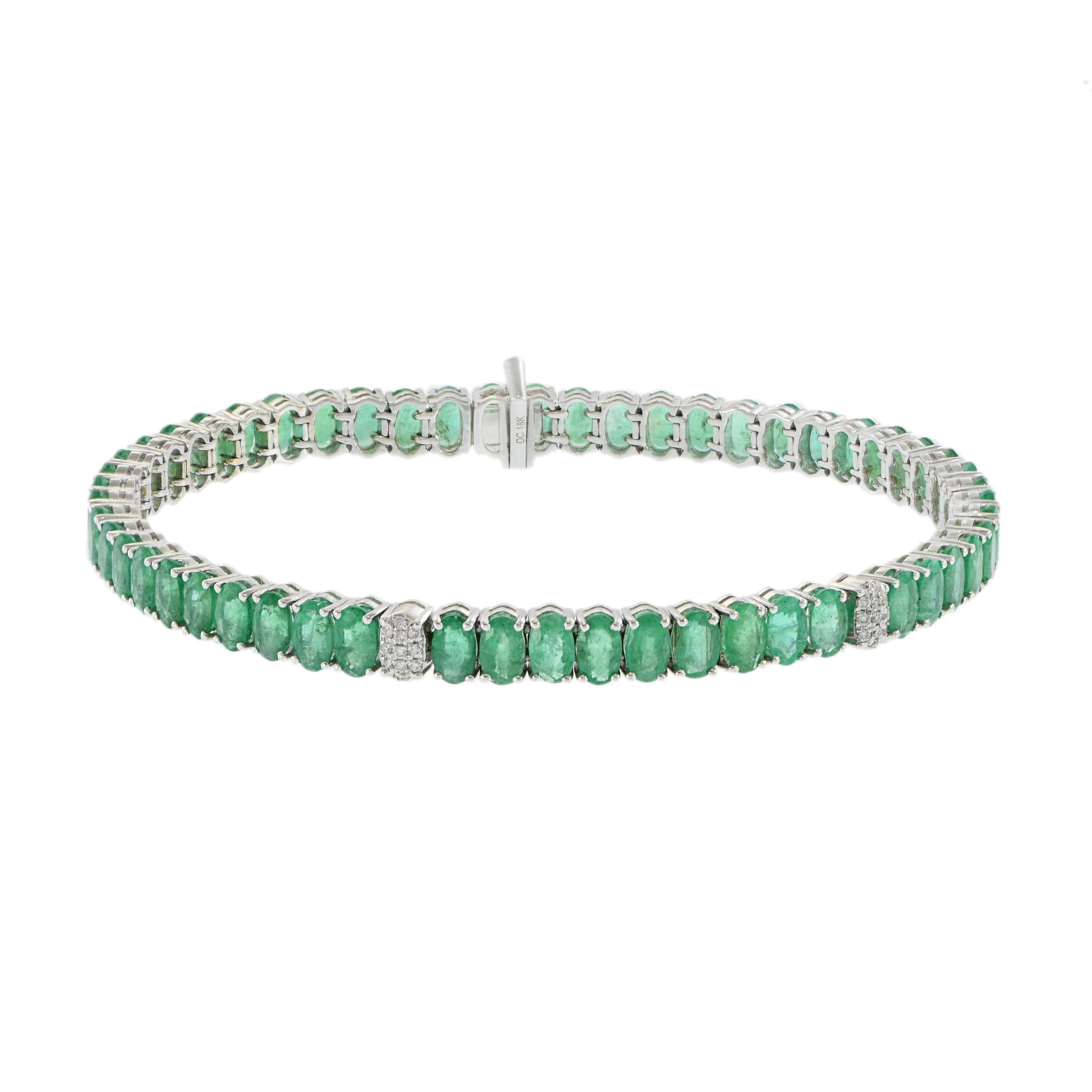 18KT White Gold Emerald and Diamond Bracelet