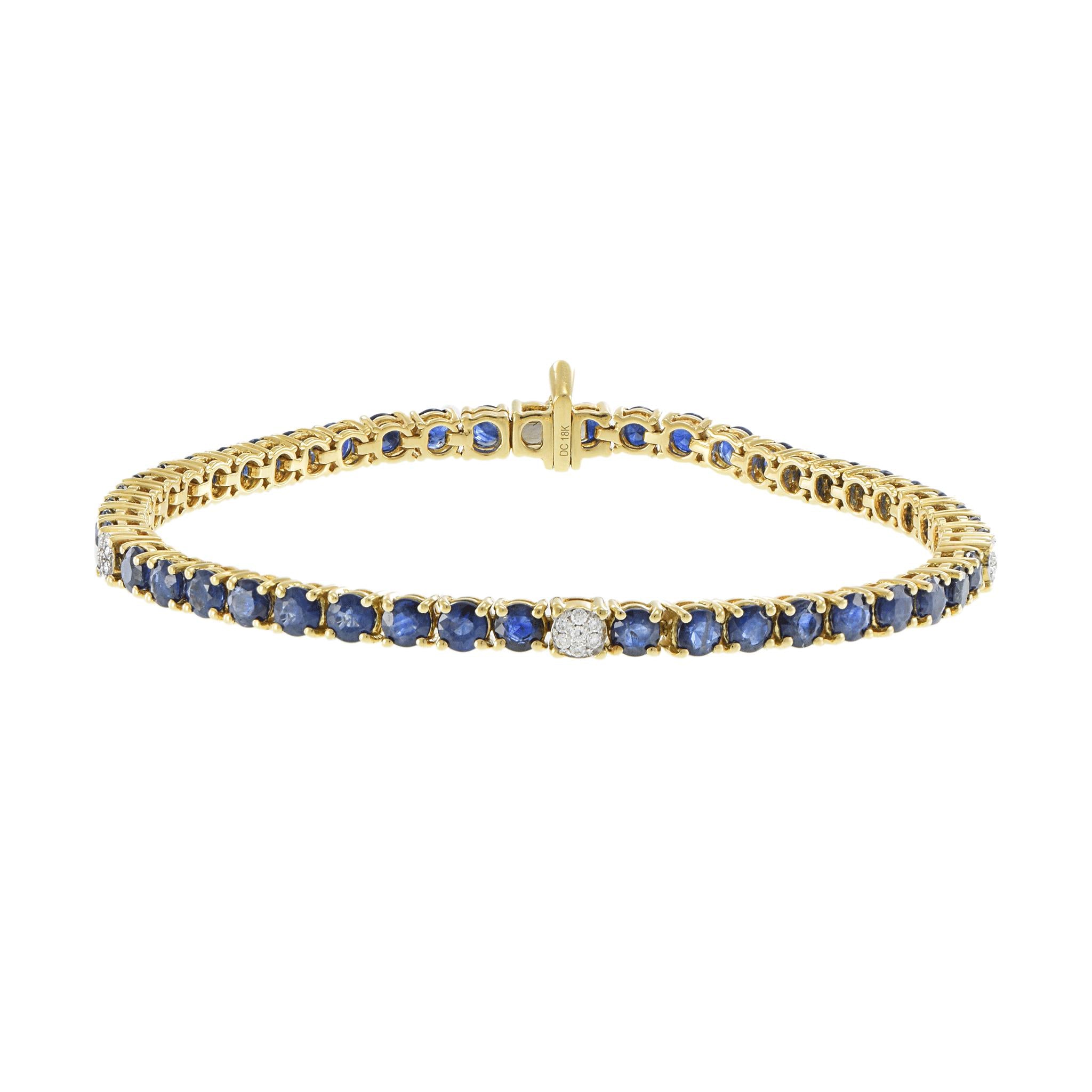 18KT Yellow Gold Blue Sapphire and Diamond Bracelet