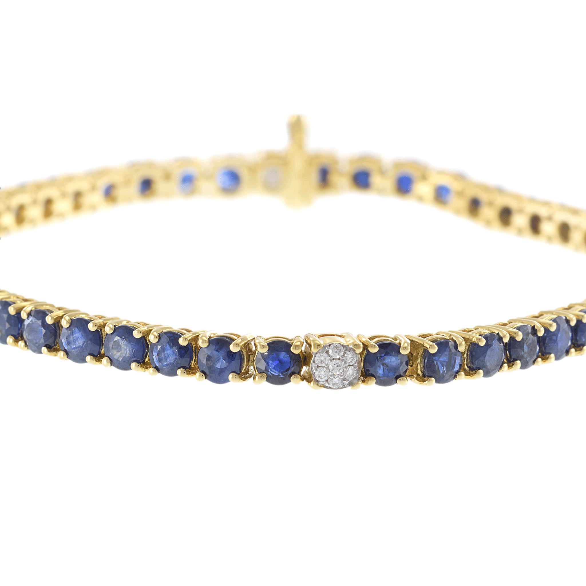 18KT Yellow Gold Blue Sapphire and Diamond Bracelet