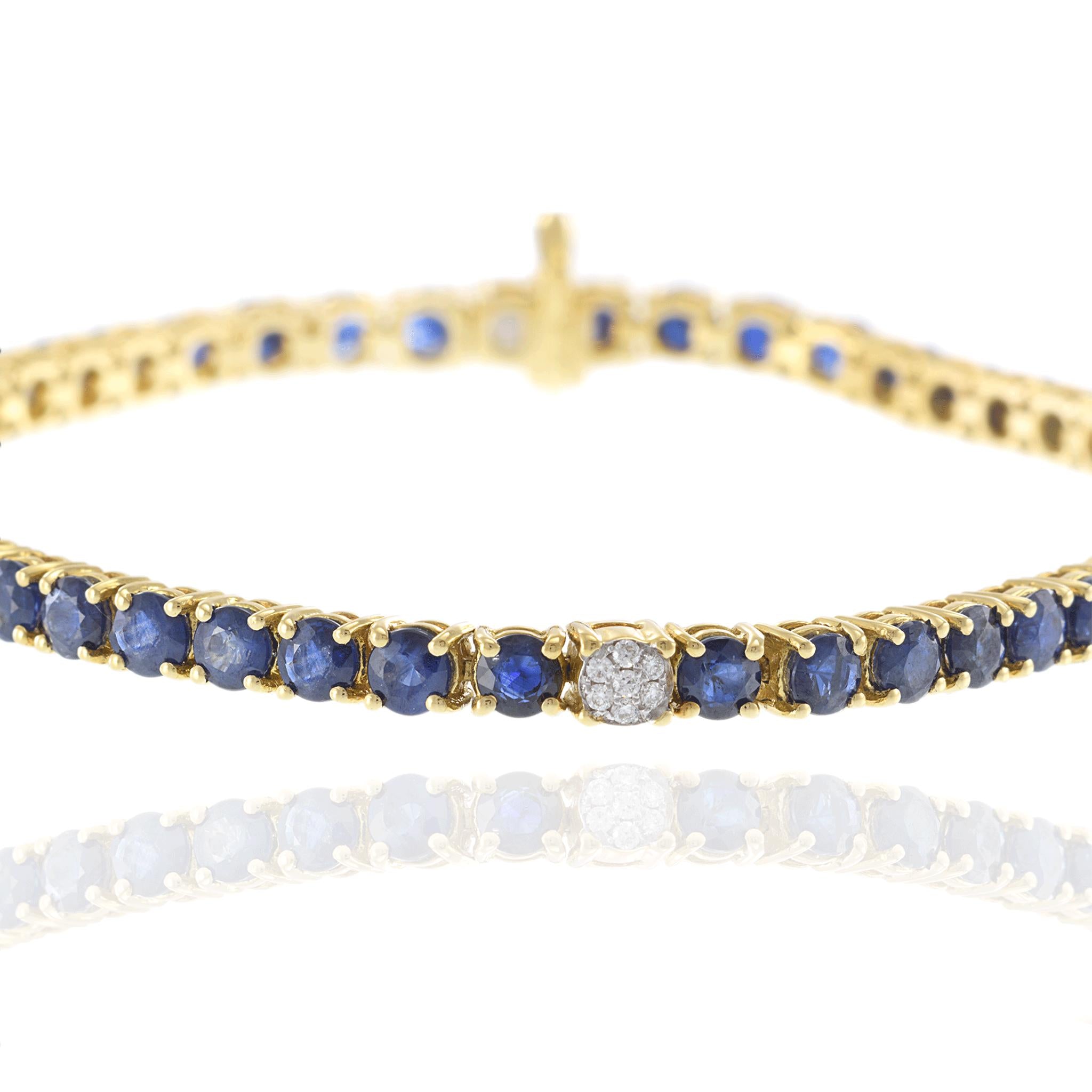 18KT Yellow Gold Blue Sapphire and Diamond Bracelet