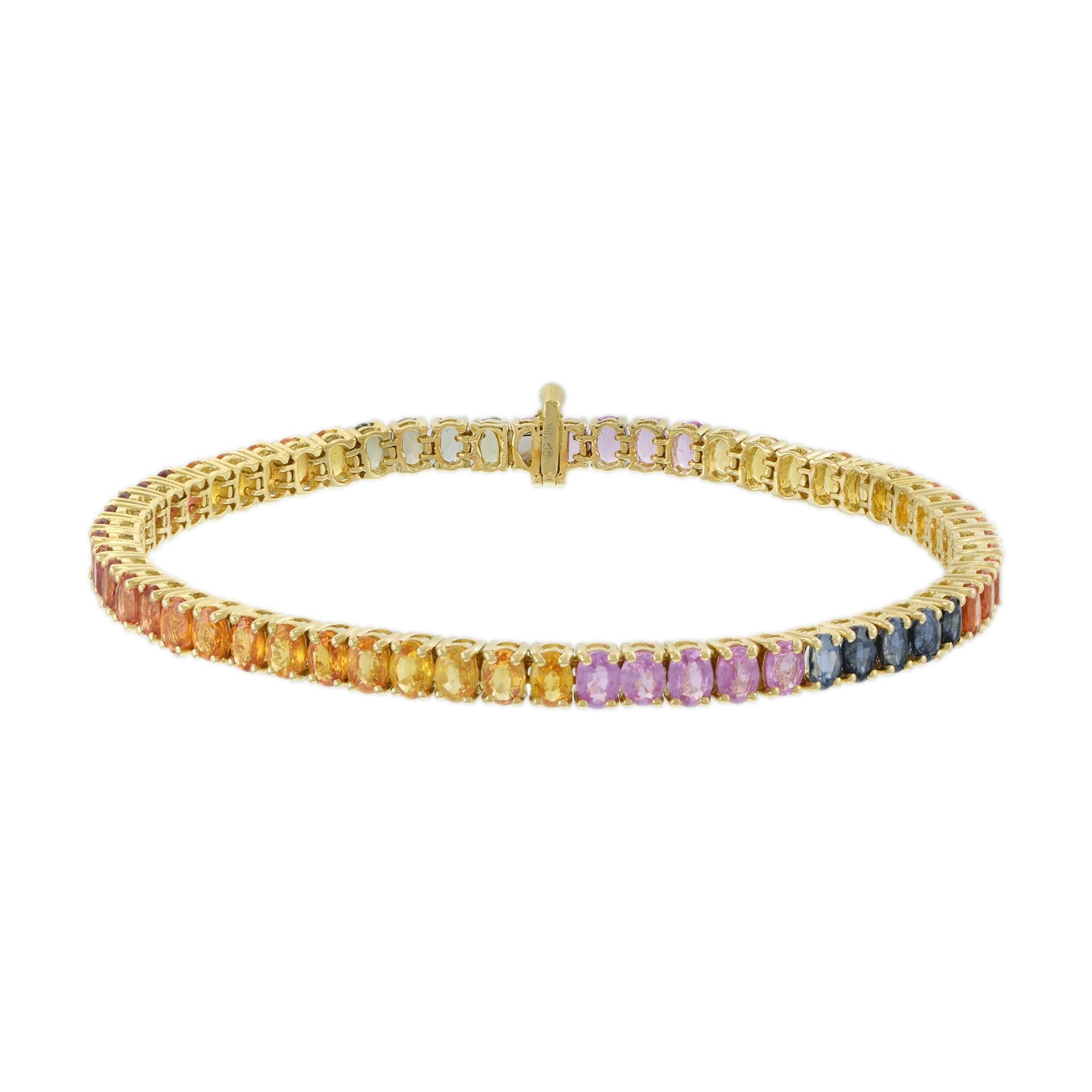 18KT Yellow Gold Multi Color Sapphire and Diamond Bracelet