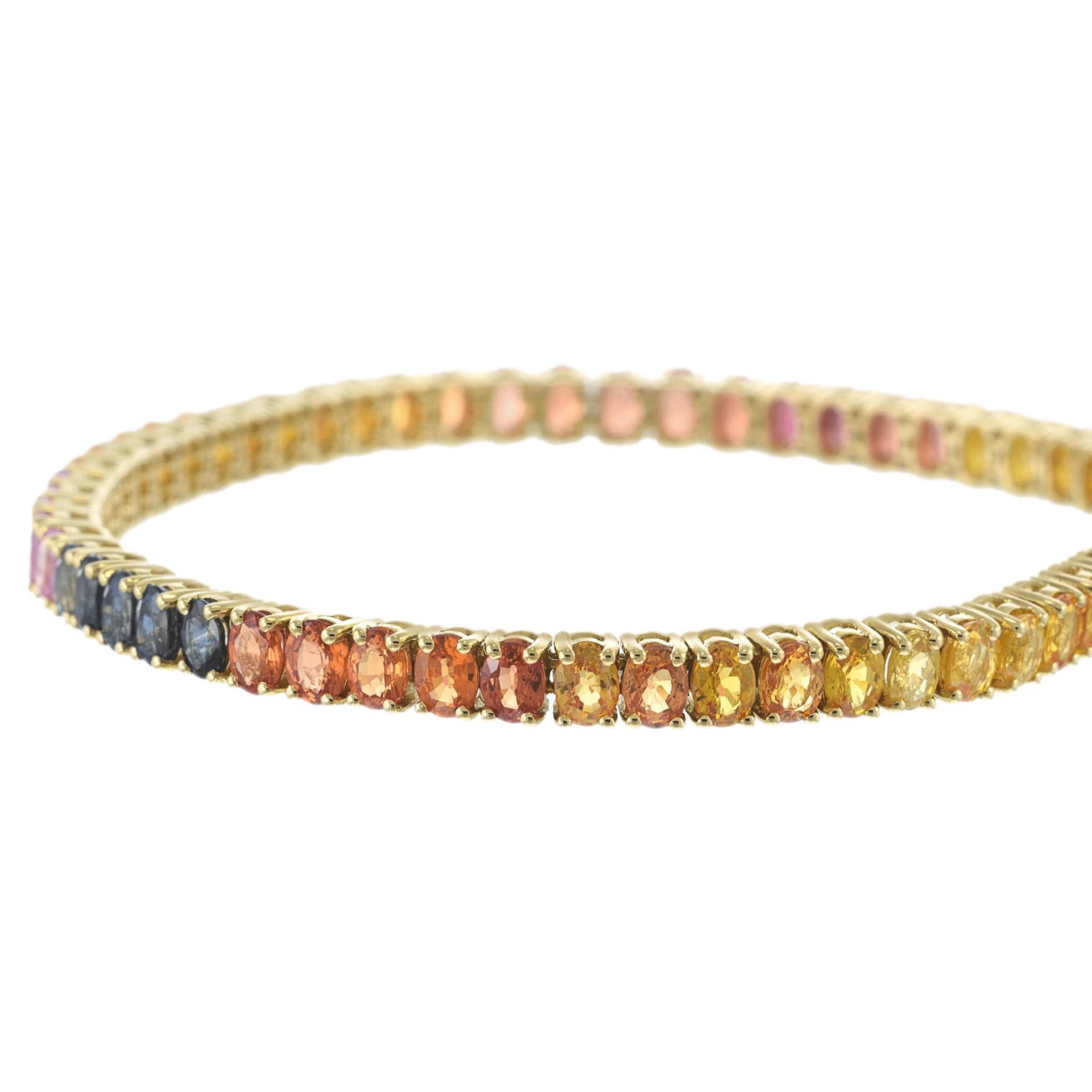 18KT Yellow Gold Multi Color Sapphire and Diamond Bracelet