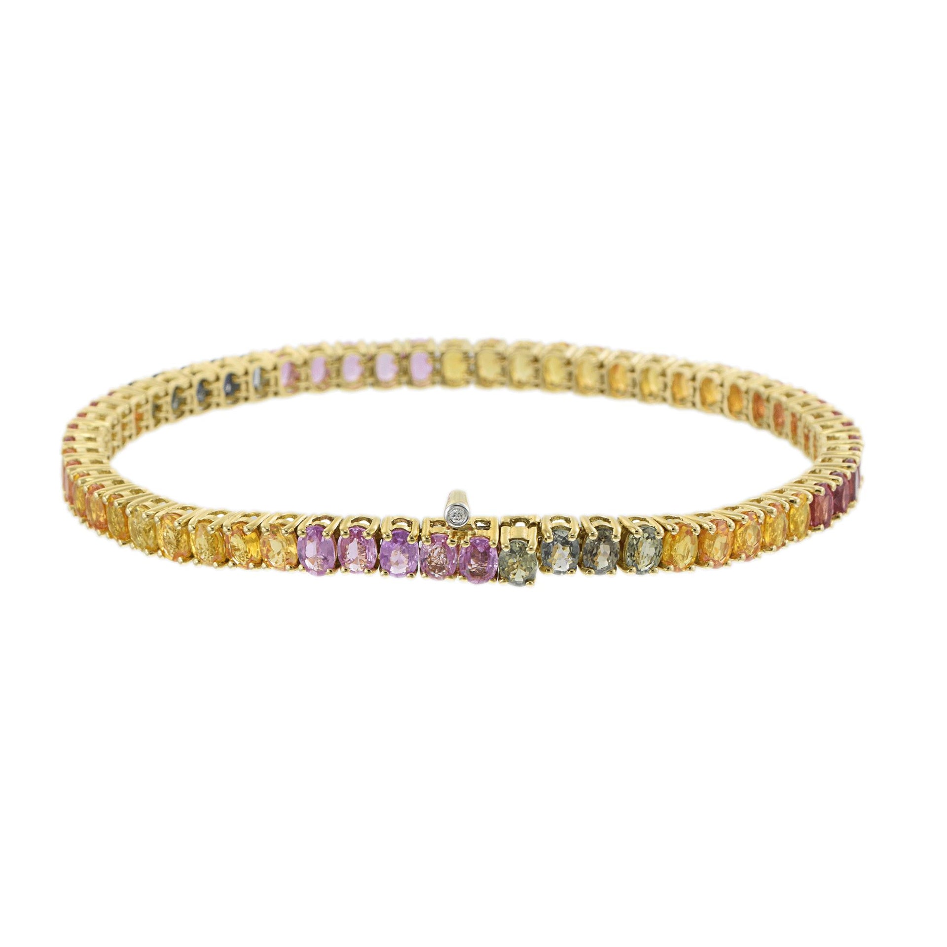 18KT Yellow Gold Multi Color Sapphire and Diamond Bracelet