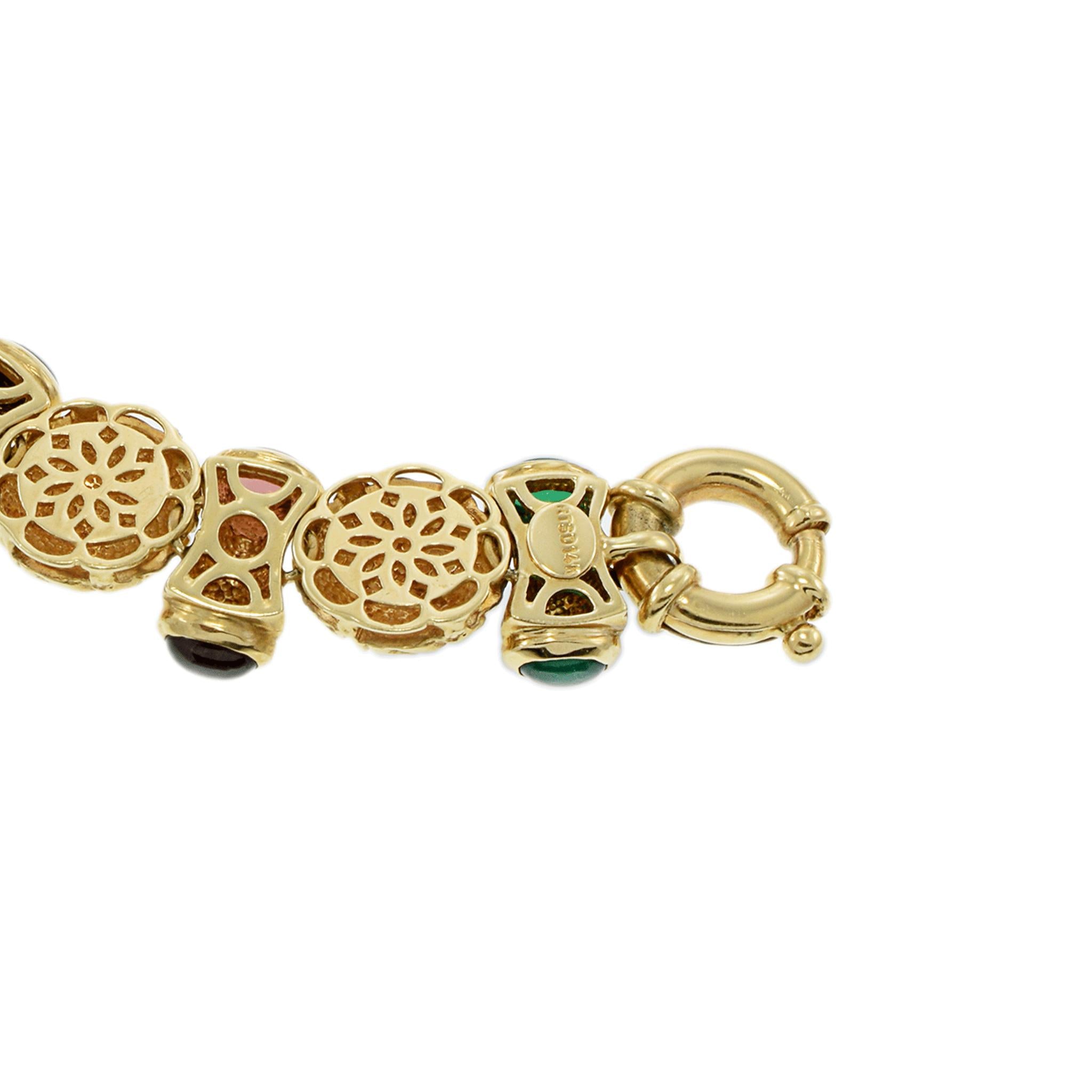 Vintage Retro 14KT Yellow Gold Multi Gem Bracelet