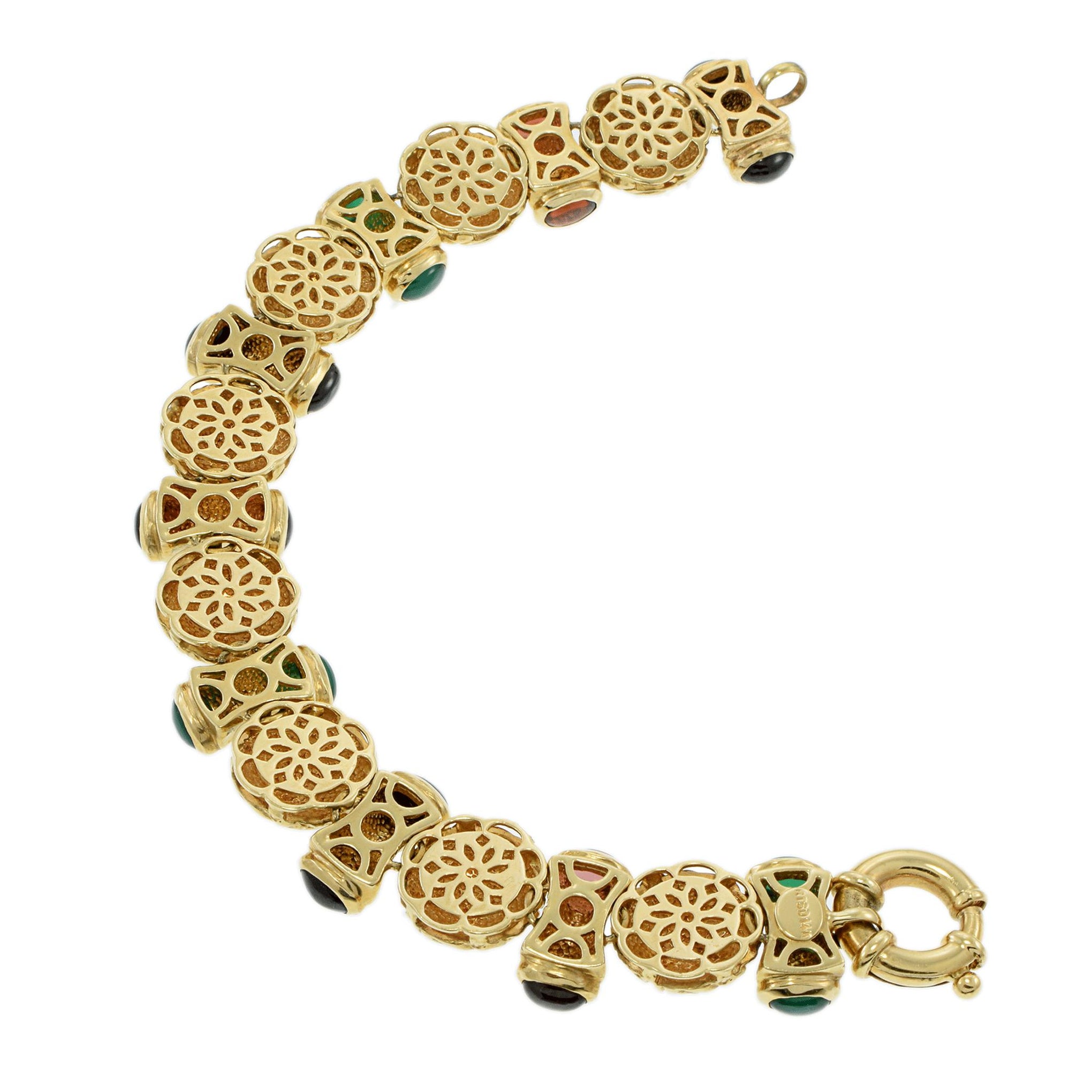 Vintage Retro 14KT Yellow Gold Multi Gem Bracelet