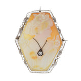 Victorian 14K White Gold Portrait Cameo Brooch with Diamond