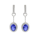 18KT White Gold Oval Tanzanite and Diamond Drop Earrings