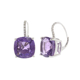 18KT White Gold Amethyst and Diamond Drop Earrings