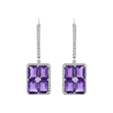 18KT White Gold Amethyst and Diamond Drop Earrings