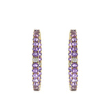 18KT Yellow Gold Amethyst Oval Hoop Earrings with Diamond Accents