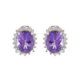 14KT White Gold Oval Amethyst and Diamond Earrings